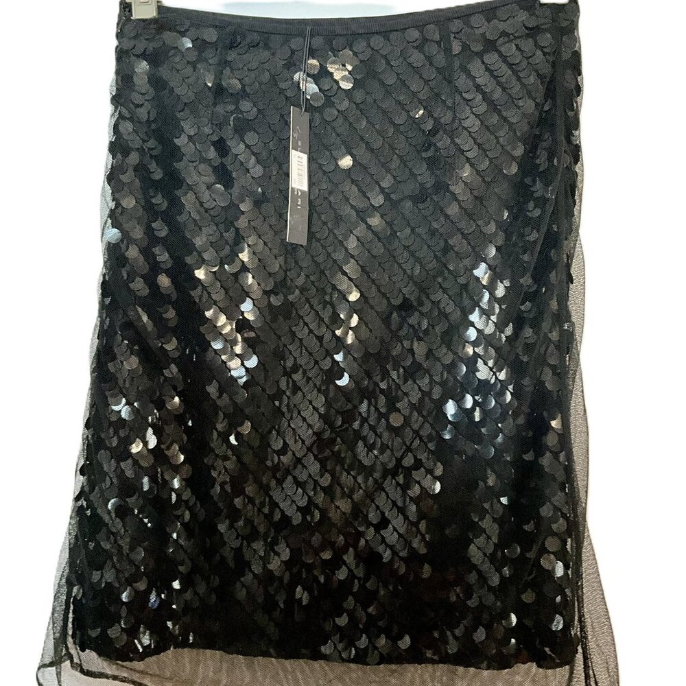 Elie Tahari Maya Skirt Size 6, Black Sequin Mesh Overlay
